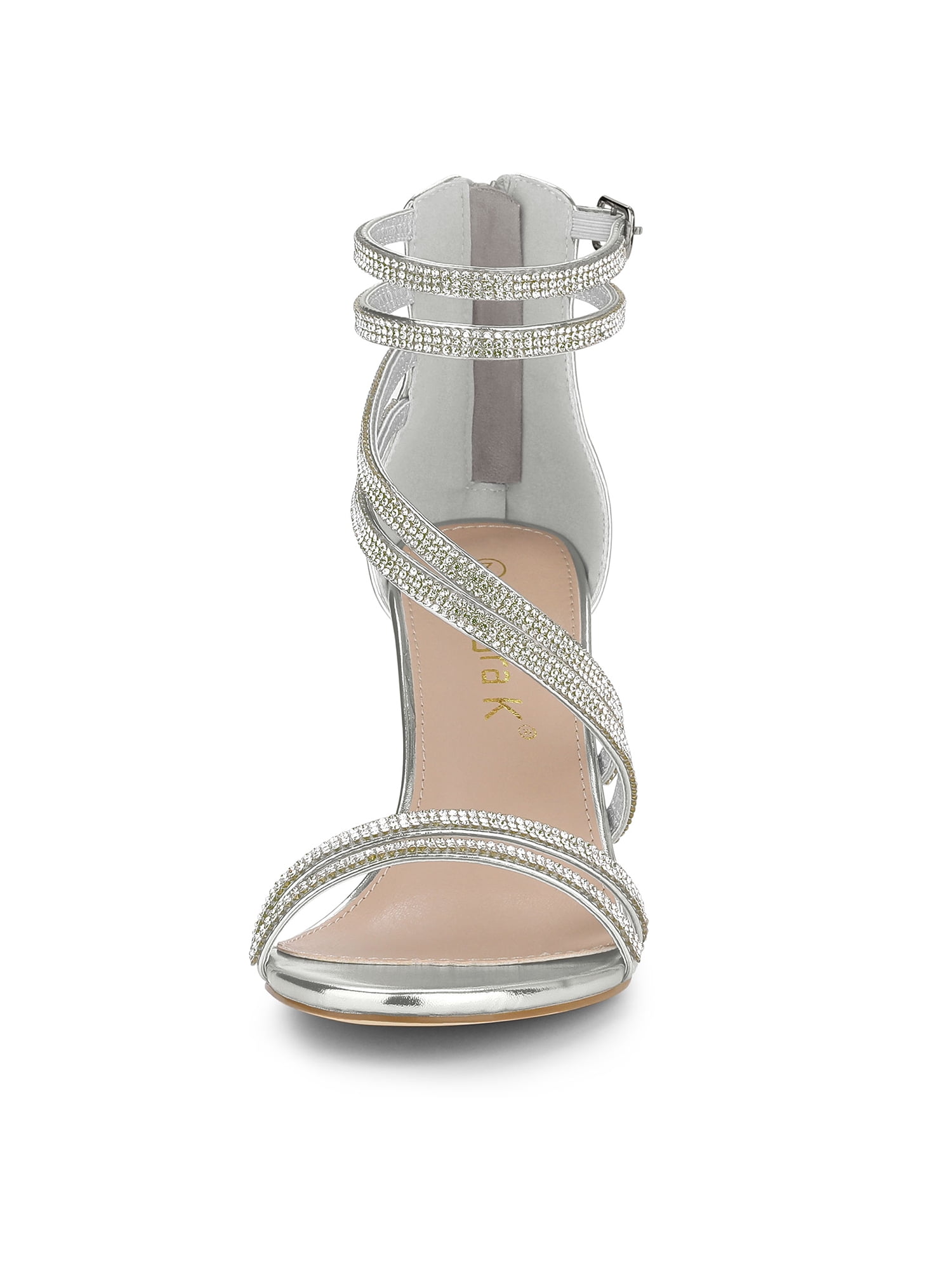 DARING DIVA Women's Ankle Strap Rhinestone Stiletto Heels Sandals Silver 7