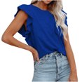 thumbnail image 2 of Pompotops Mode Femmes Casual Col Rond Double Couche Poche à Volants Manches Courtes Pull Tops T-Shirt Blouse, 2 of 6