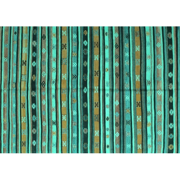 Ahgly Company Machine Washable Indoor Rectangle Southwestern Turquoise Blue Country Area Rugs, 5' x 8'