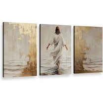 Jesus Canvas Wall Art Jesus Walking On Water Picture Wall Decor Jesus Painting Print Christian Poster Artwork for Living Room Bedroom Church Home Decor（Only canvas）
