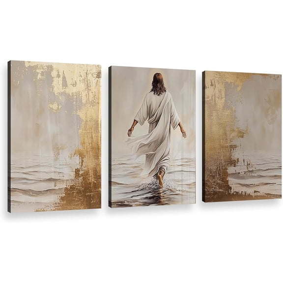 Jesus Canvas Wall Art Jesus Walking On Water Picture Wall Decor Jesus Painting Print Christian Poster Artwork for Living Room Bedroom Church Home Decor（Only canvas）