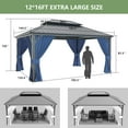 thumbnail image 3 of Kullavik 12'x16' Hardtop Gazebo, Outdoor Double Roof Canopy with Netting and Curtains, Galvanized Metal Frame, Sunshade for Patio, Backyard, Deck and Lawns-Navy Blue, 3 of 7