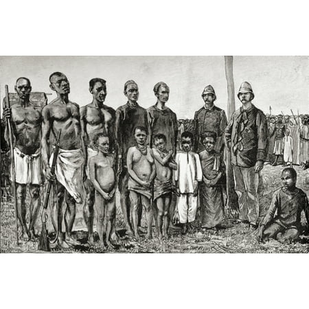 Pygmy Natives As Compared With English Officers Sudanese And Zanzibaris During Sir Henry Morton Stanleys Emin Pasha Relief Expedition In Africa In 1888 From In Darkest Africa By Henry M Stanley