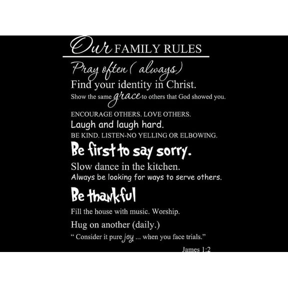 Matte White 22" x 29" Our Family Rules... Vinyl wall art Inspirational quotes and saying home decor decal sticker