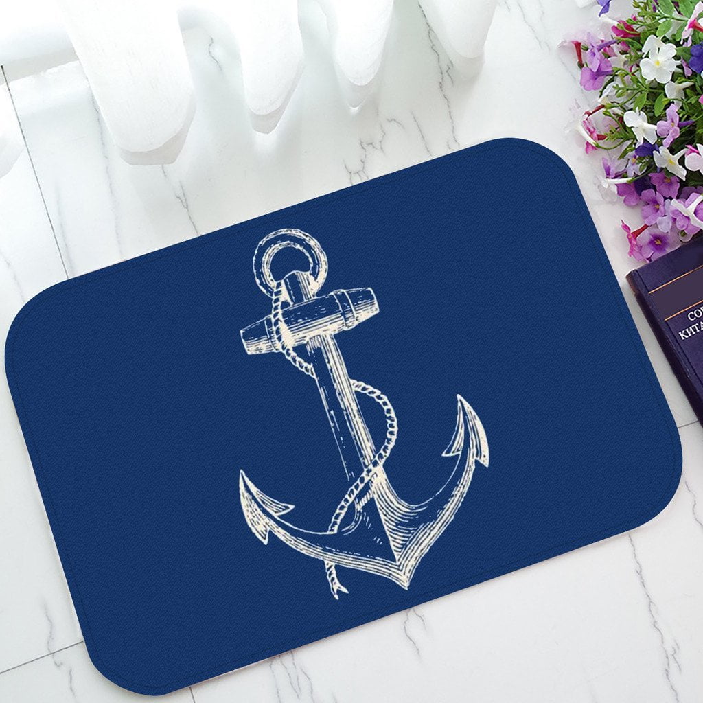 GCKG Nautical Navy Blue Anchor NonSlip Doormat Indoor/Outdoor/Bathroom