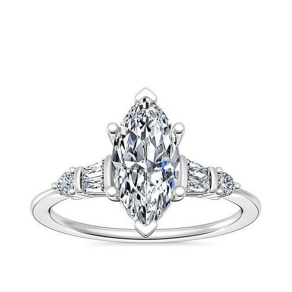 2.30 Carat Wonderful Marquise Cut (D/VVS1) Moissanite Engagement Ring for Ladies 14K Real White Gold Ring Size 7 by Diamond-Capitals