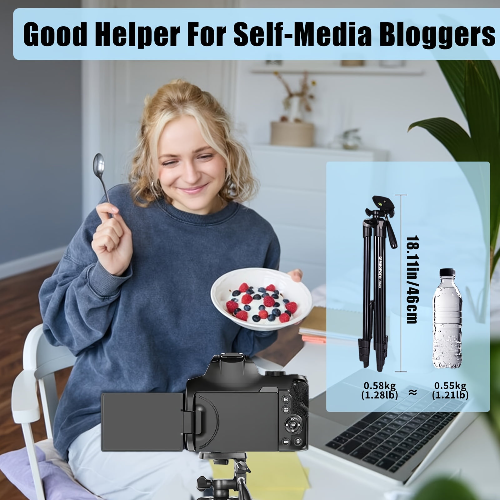 63" Aluminum Tripod with Wireless Remote, Compatible with Mirrorless/Mobile/Action Cameras for Video/Selfie/Live Streaming