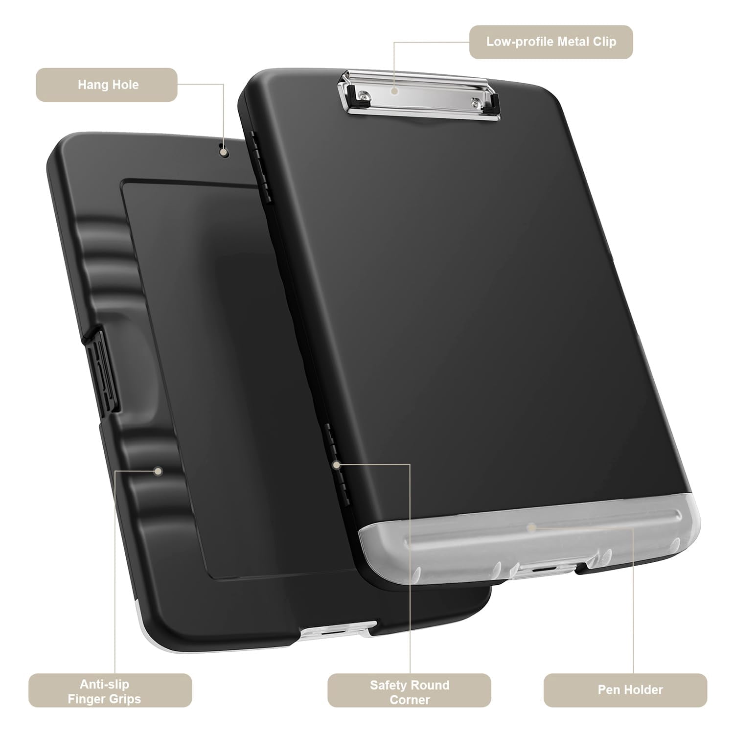 Clipboard with Storage, 8.5 x 11 Organization Box with Pen Holder and A4 Legal Paper Folder, Folio & Side-Opening, Low Profile Clip,for Nurses,Teachers, Size 14 x 9.6 x 1.2 in