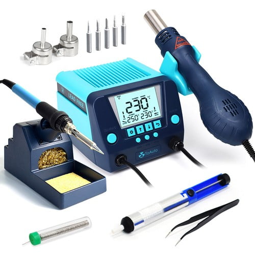 ToAuto DS882 Soldering Station Kit ,2 in 1  SMD Soldering Iron Hot Air Gun Rework Station Kit with LCD Display,Auto Standby & Sleep, Temperature Memory,°F /°C  Conversion