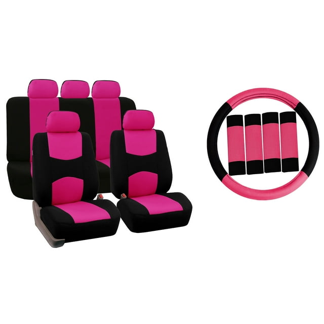 FH Group Car Seat Covers Full Set Cloth - Universal Fit, Automotive Seat Covers, Airbag Compatible, Solid Bench Rear Seat, Washable Car Seat Cover for SUV, Sedan, Van