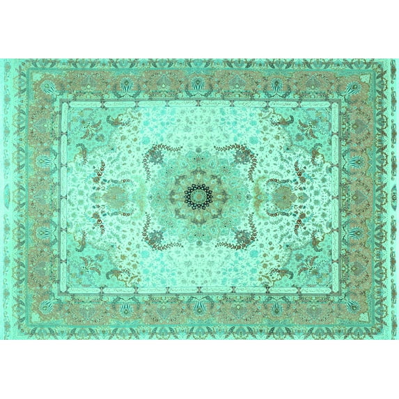 Ahgly Company Indoor Rectangle Medallion Turquoise Blue Traditional Area Rugs, 5' x 8'