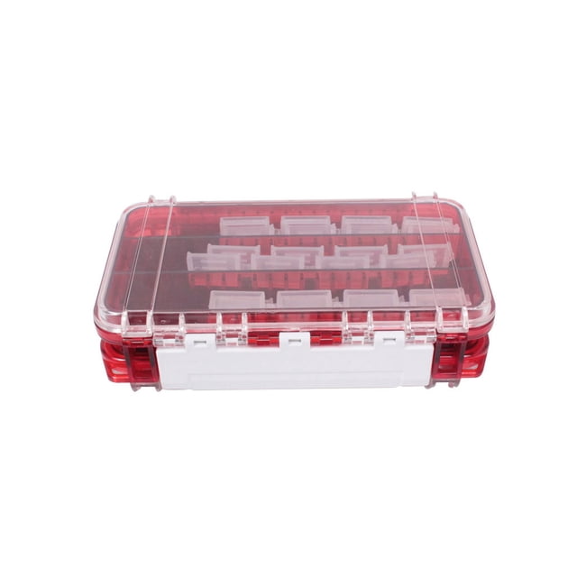 Youkk Boîte de Pêche Boîte de Rangement Appâts Leurre Compartiments Étanches Double Face Hameçon Fournitures Grilles Portables Capacité Translucide Rouge