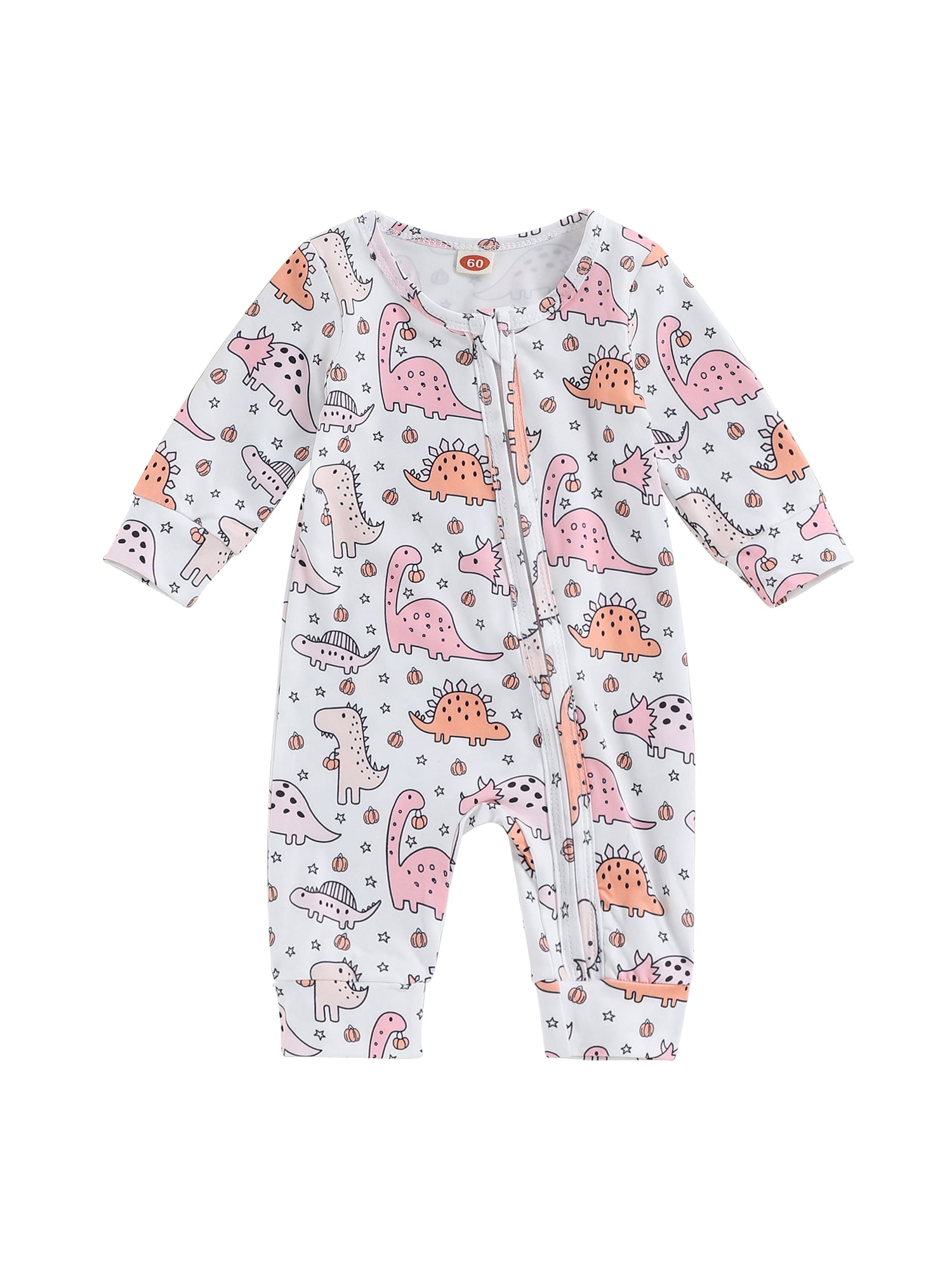 Infant Baby Halloween Rompers Dinosaur Print Long Sleeve Zipper Jumpsuit for Newborn Cute Fall