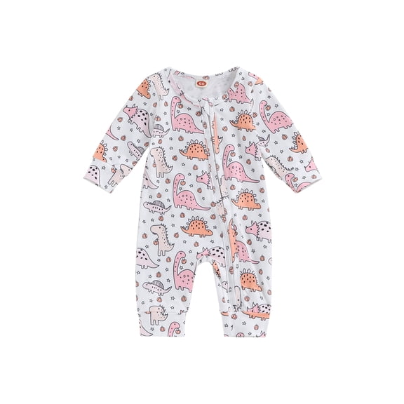 Wassery Baby Boys Girls Footies Rompers Newborn Halloween Jumpsuit Long Sleeve Dinosaur Print Long Sleeve Zipper Bodysuits 3 6 12 18 Months Infant Cute Fall Clothes