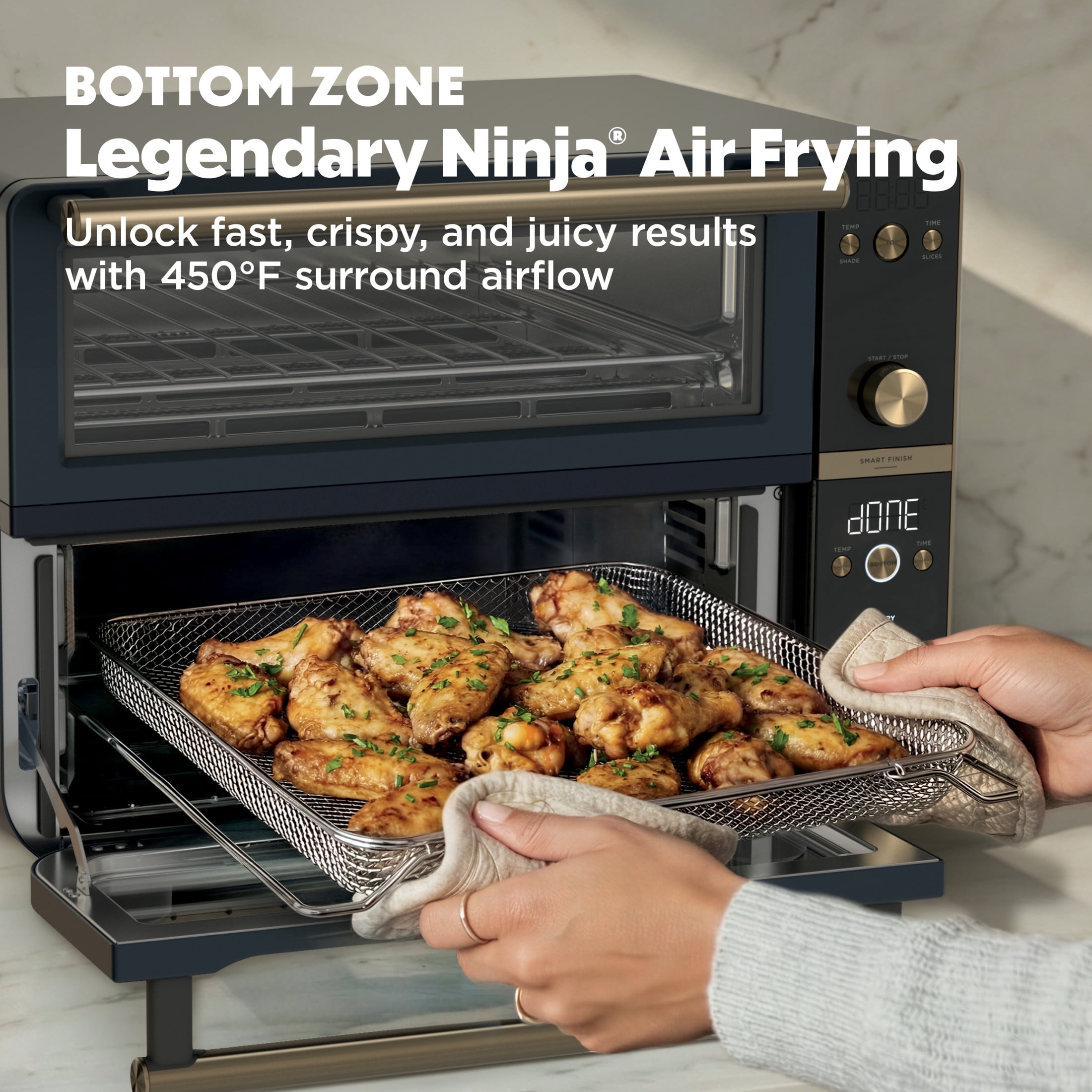 Ninja Double Oven Pro Smart XL Countertop Oven & Air Fryer, 12-in-1, XL Family Sized, Smart Finish with DualZone Technology, DCT801BL Cyberspace