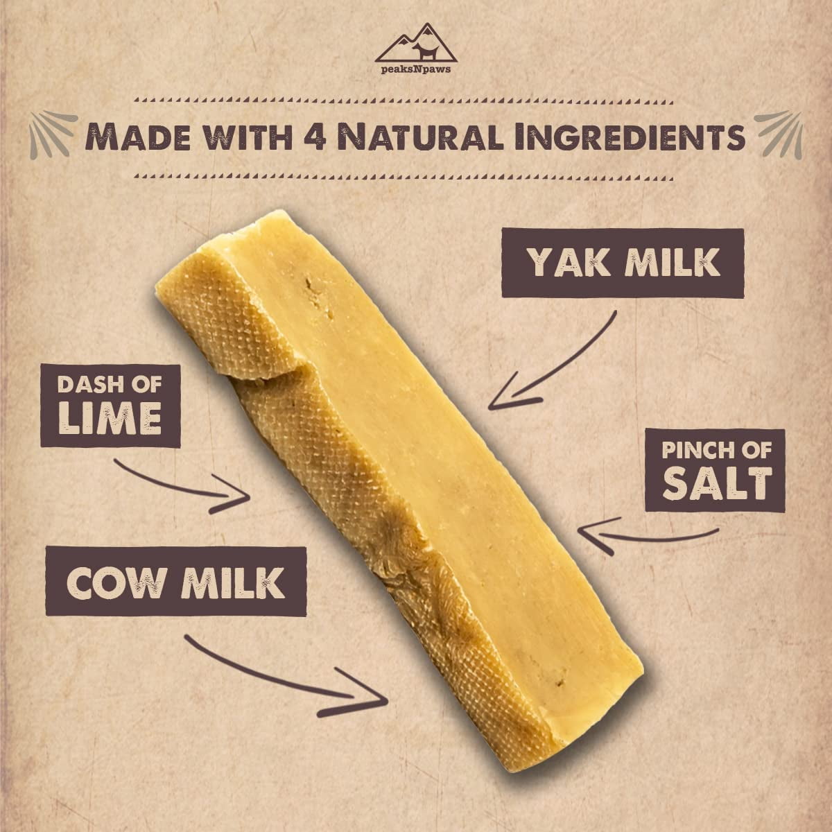 peaksNpaws Premium Yak Cheese Dog Treats - Natural Yak Chews from Himalayan Mountains - Grain Free, Lactose Free - Easily Digestible, 100% Eco-Friendly Packaging (1 Lb. Bag)