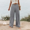 thumbnail image 4 of Siilsaa Womens Cotton Linen Pants Casual Button Up High Waisted Wide Leg Trousers Grey,L, 4 of 5