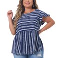thumbnail image 2 of DARING DIVA Women's Plus Boho Floral Ruffle Sleeve Blouse 3X Dark Blue, 2 of 6