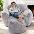 thumbnail image 4 of Bean Bag Chair Bean Bag Chairs for Adults Comfy Beanbag Chair with Spacious Design Giant Bean Bag Couch with Armrest Large Bean Bag Chair with Filler for Living Room Bedroom (Khaki), 4 of 8