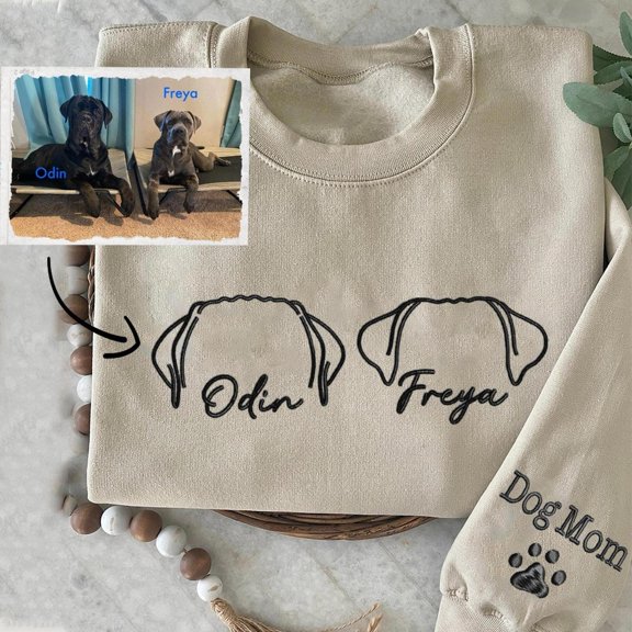 Personalized Embroidered Dog Ears Outline Pet Lover Birthday Dog Mom, Sweatshirt