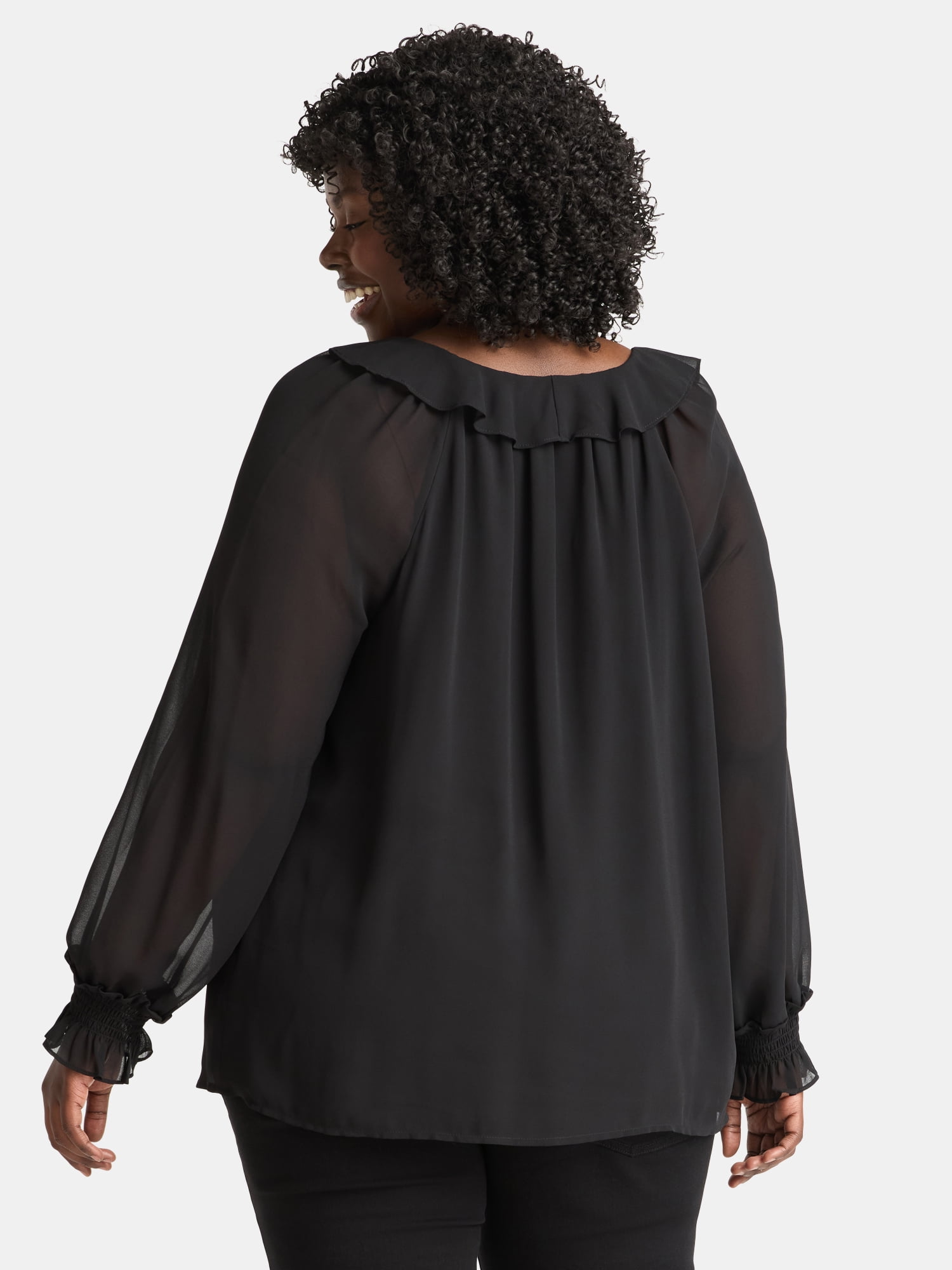 Terra & Sky Women’s Plus Ruffle Neck Blouse, Sizes 0X-5X