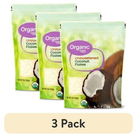 (3 pack) Great Value Organic Unsweetened Coconut Flakes 7 oz (198g)