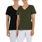 Time and Tru Women's Pima Cotton Blend V Neck Tee, 2-Pack, Sizes XS-XXXL