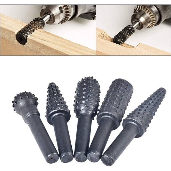 5 fresas rotativas de vástago de 1/10,2 y 6 mm, juego de brocas de escofina rotativa, cincel para carpintería, cortador rotativo, cabezal de grabado y pulido, herramientas eléctricas.