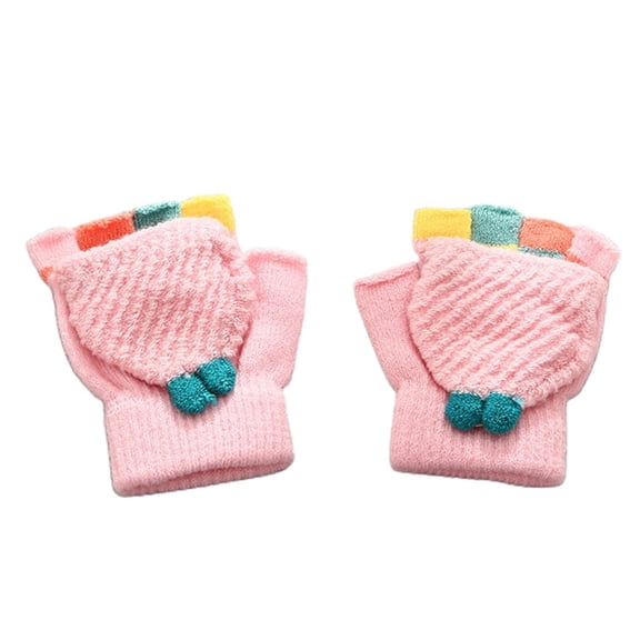 Children Half Finger Gloves with Top Knitted Gloves Cartoon Gloves for Kids Fingerless Winter Warm Mittens