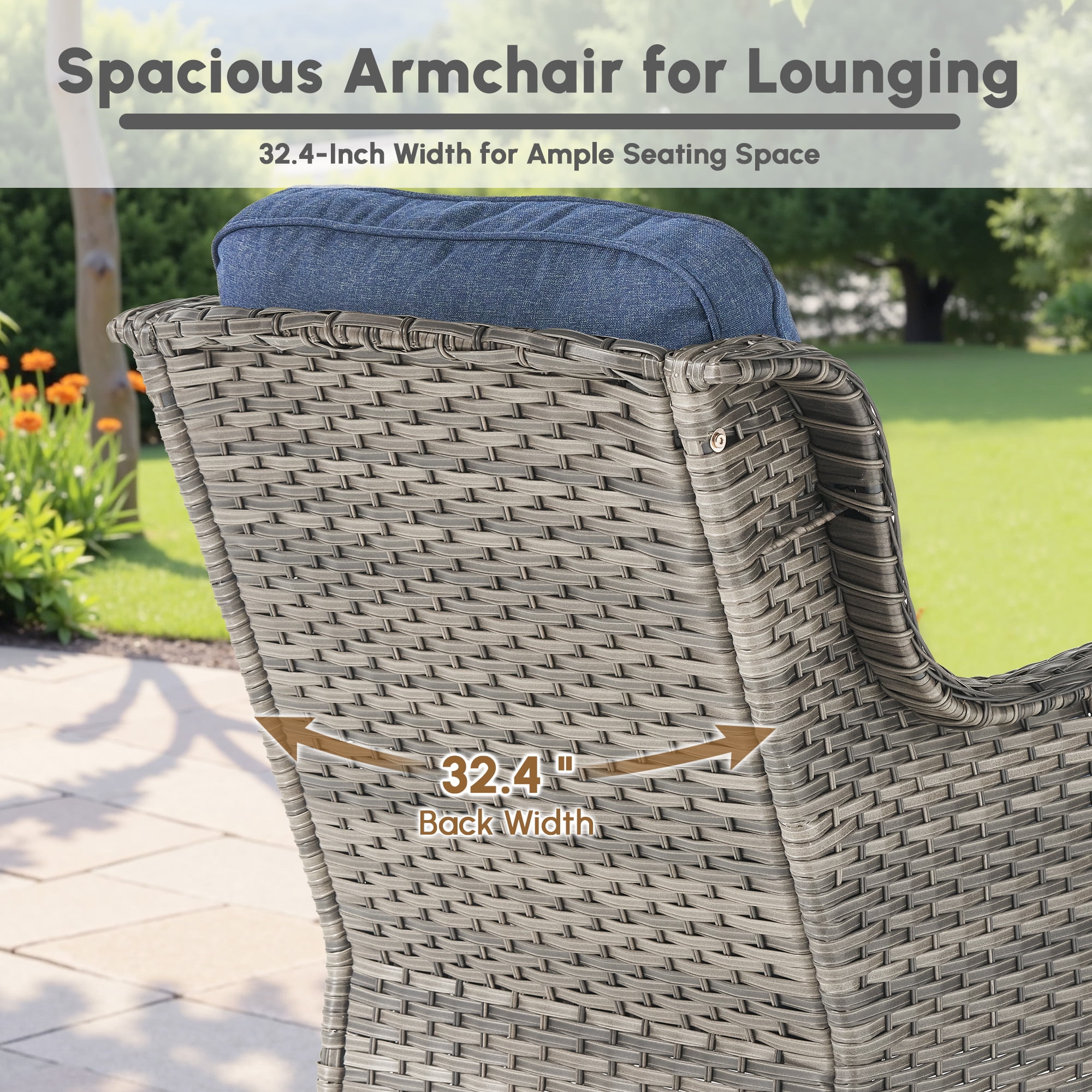 Ovios 7 Pieces Patio Furniture Set High Back All-Weather Wicker Sectional Outdoor Conversation Set with Swivel Chairs & Solar-Powered Coffee Table for Deck, Backyard, or Garden, Denim blue