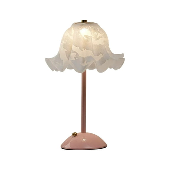 Pink Floral Bedside Lamp with Remote Dimming USB-Powered Night Light for Bedroom Decorative Table Lamp with Cloth Wood Shade Small Desk Lamp for Girls Room Nursery or Wedding Decor