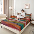 thumbnail image 3 of jejeloiu Artistic Abstract King Sheets For Men Women,Bright Striped Bedding,Rainbow Tones,4 Pieces,1 Flat Sheet, 1 Fitted Sheet and 2 Pillowcases, 3 of 6