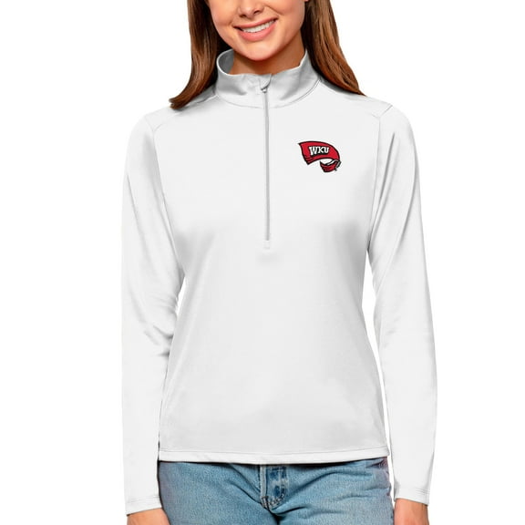 Women's Antigua White Western Kentucky Hilltoppers Tribute Quarter-Zip Pullover Top