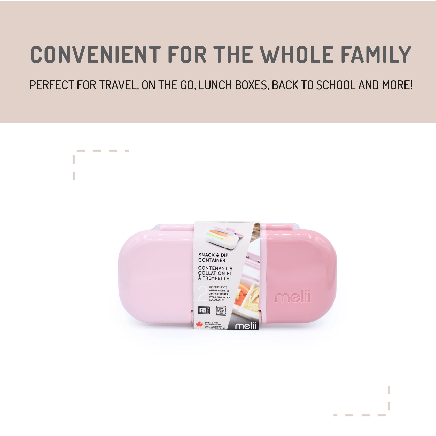 melii 2-Compartment Snack Box, Plastic Food Storage Container in Blush and Berry – Perfect for Daily Lunch Packing