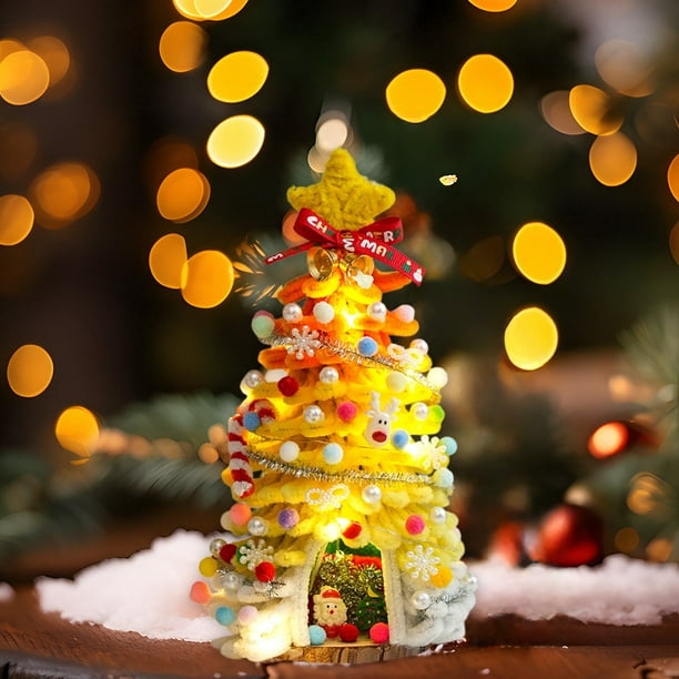 10 in DIY handmade Lighted Mini Christmas Tree Small Desktop Christmas Tree With 20 LED Cones And Christmas Decorations