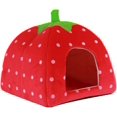 thumbnail image 1 of Foldable Soft Strawberry Pet Igloo Bed with Lovely Paw Prints, 1 of 5