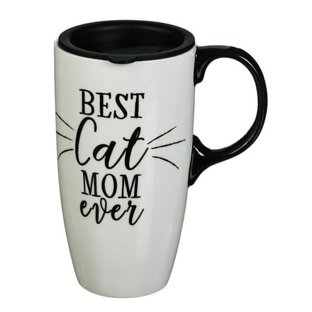 Ceramic Latte Travel Cup, 17 OZ, Best Cat Mom (Best Travel Related Gifts)