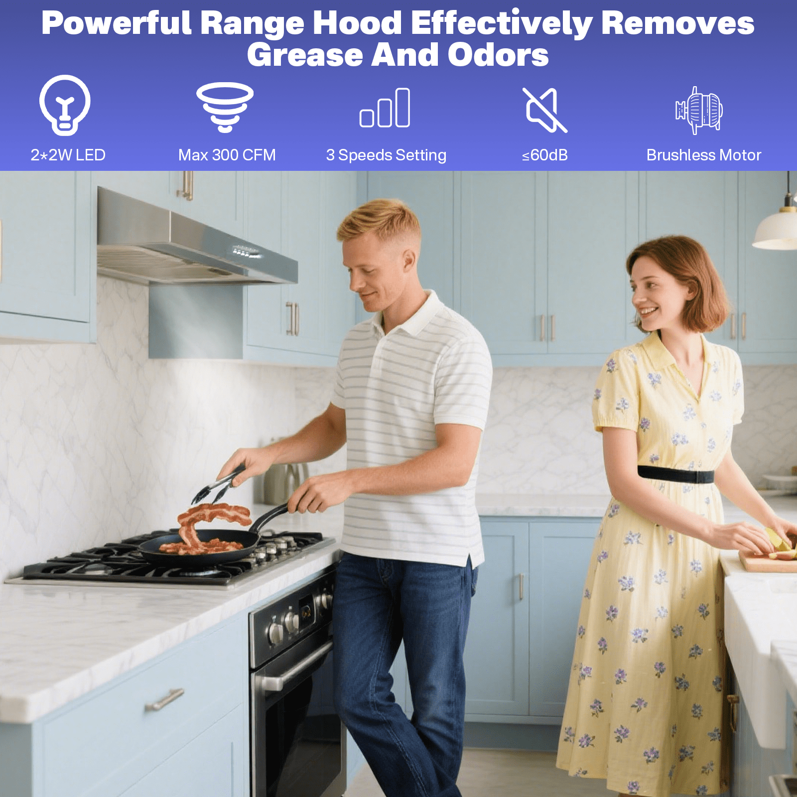 Graceall 29 Inch Under Cabinet Range Hood, Slim Stainless Steel Kitchen Vent Hood 300 CFM Ultra Quiet Brushless Motor, Ducted/Ductless Convertible with LED Lights & Dishwasher Safe Filters