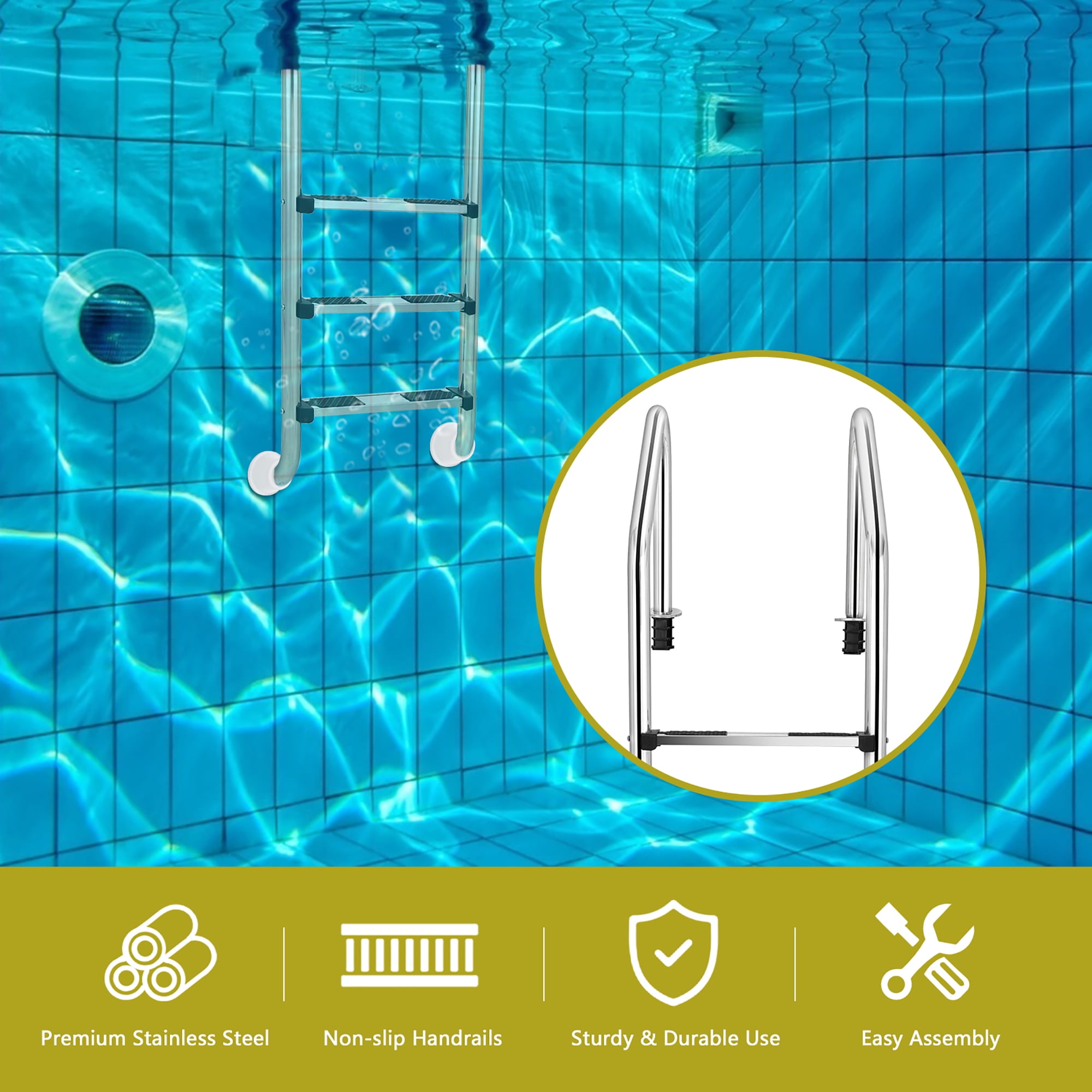 Costway 57.8" Stainless Steel Anti-Slip 3 Step Pool Ladder for In-Ground Pools