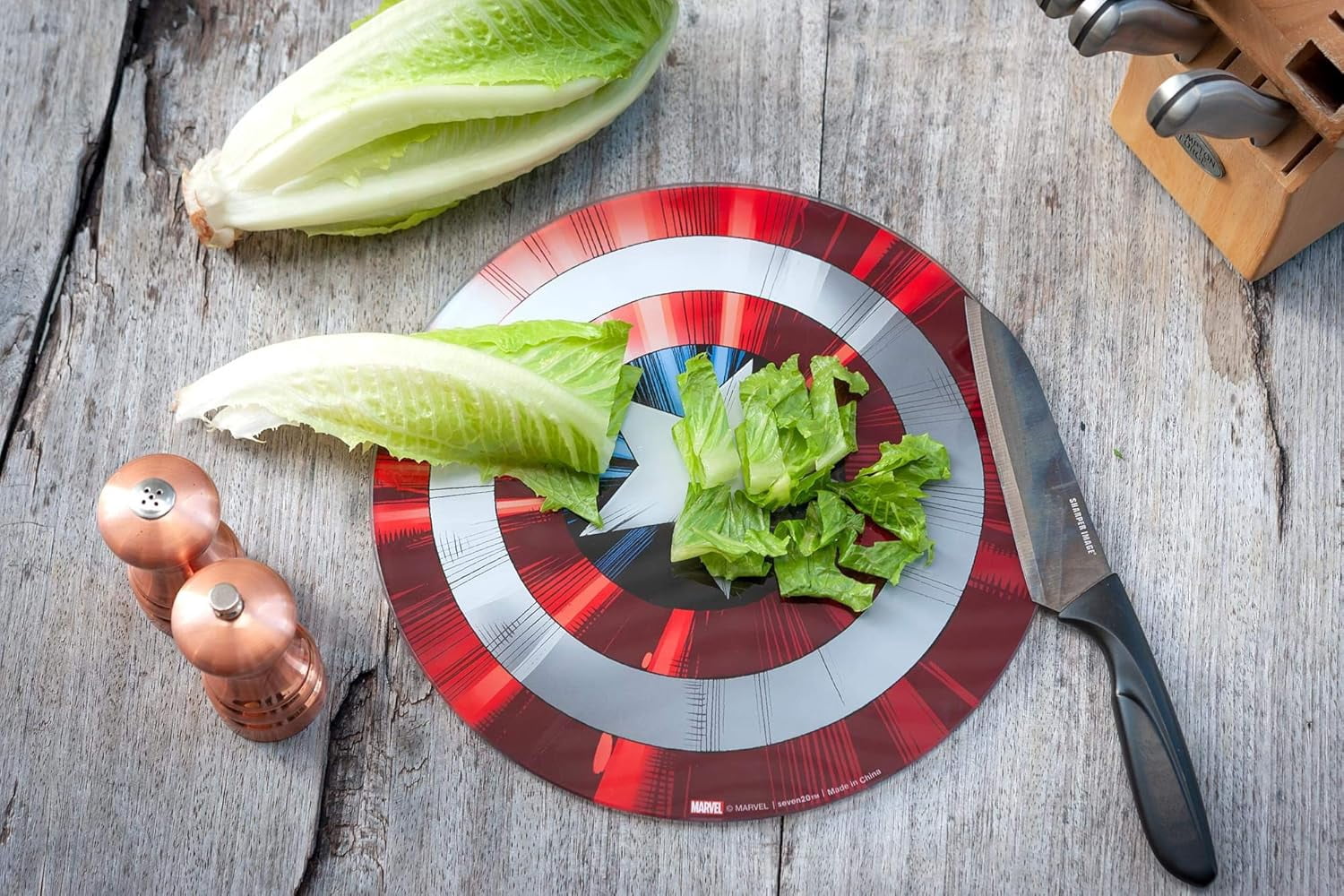 Marvel Avengers Captain America Shield Replica Cutting Board - 11 3/4 inch Round - Tempered Glass With Non-Slip Feet - Officially Licensed - Kitchen Decor Gift for Adults, Men, Women, Father's Day