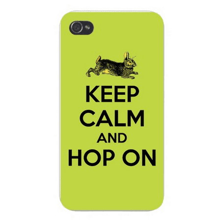 Bunny Rabbit Iphone 4 Case Apple Iphone Custom Case 4 4s White Plastic Snap on - Keep Calm and Hop On Classic Bunny Rabbit Illustration ()