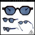 thumbnail image 3 of Trendy Retro Hipster Norncore Octagonal Keyhole Horn Rim Plastic Sunglasses Tortoise Blue - Black, 3 of 8
