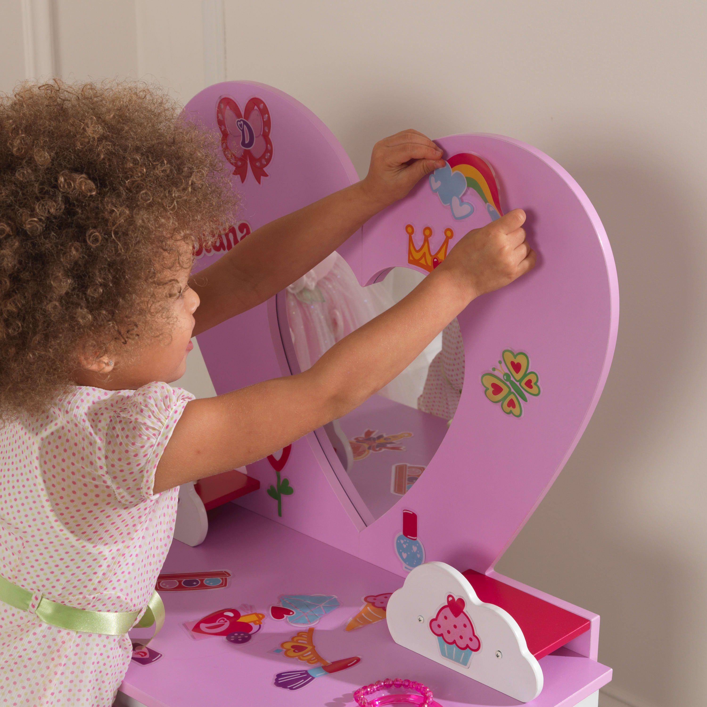 KidKraft Love, Diana™ Wood Heart Vanity Toy Set with Stool & Stickers for Personalization - image 3 of 8