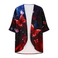 thumbnail image 7 of lcziwo 4th of July Outfit for Women Fashion American Flag Graphic Cover Ups Kimono Summer Open Front 3/4 Sleeve Chiffon Cardigans Wine XL, 7 of 7