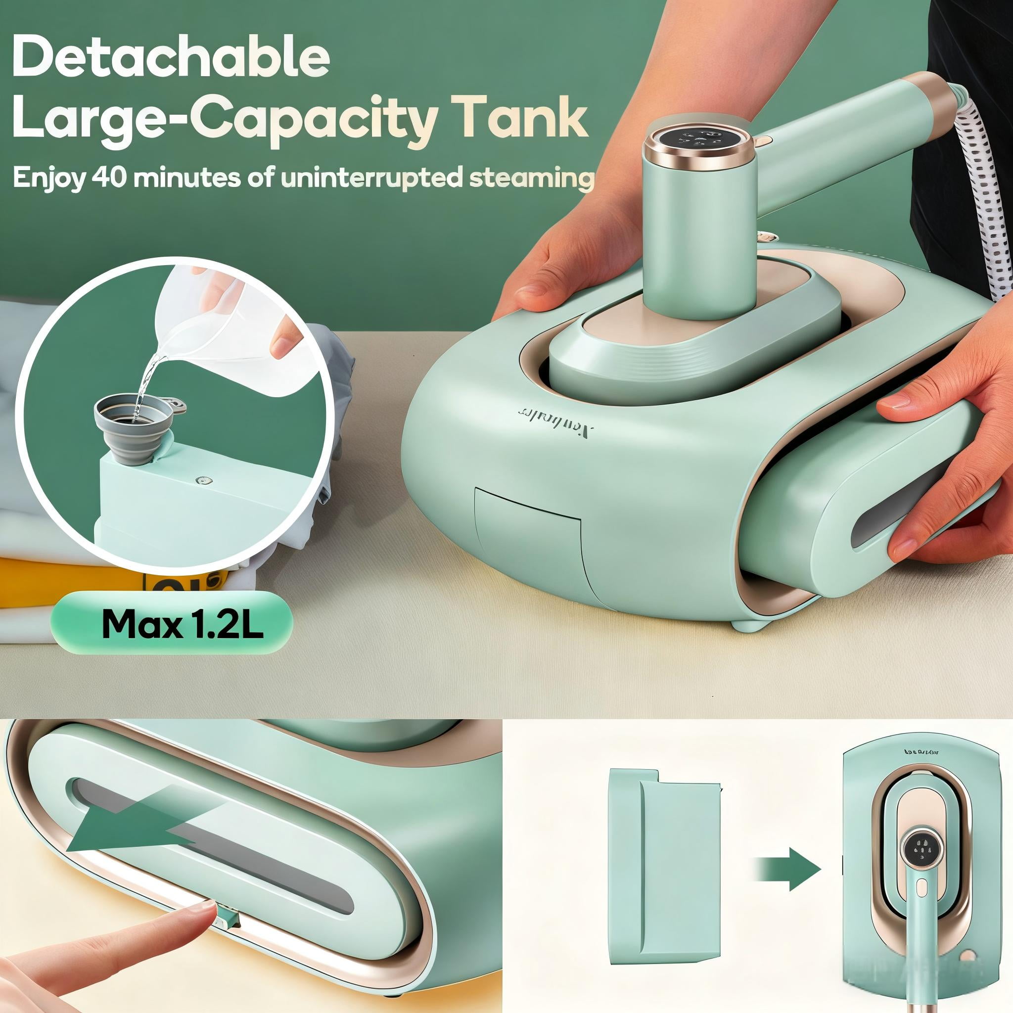Steamer for Clothes,2-in-1 1550W Turbocharged Garment Steamer & Iron ,3 Levels Smart Control Steaming,1.2L Detachable Tank,Auto Shut-Off,Self-Cleaning,Innovative Storage: Hang or Wall Mount