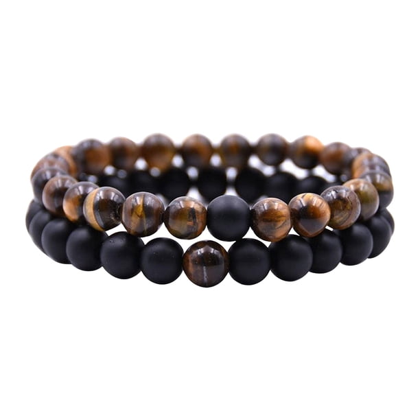 Pulsera elástica de piedra de ojo de joyería con piedra negra esmerilada Pulsera de piedra de pareja Pulsera de pareja