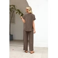 thumbnail image 6 of WIHOLL Two Piece Sets for Women Vacation Spring Outfits Summer Casual Trendy Cozy Rolled Short Sleeve Wide Leg Pants Sweatsuit, 6 of 10