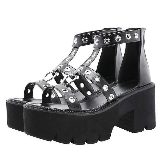 Chic Hollow Out Metal Ring Sandals Size 8 Anti Slip 1 Pair