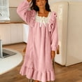 thumbnail image 6 of QUNYINEY Winter Nightgowns for Women Pink Flannel Long Sleeve Soft Sleep Dress Square Neck Ruffle Warm Loose Long Womens Loungewear, 6 of 8