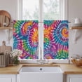 thumbnail image 2 of Colorful Tier Curtains, Ethnic Modern Abstract Watercolor Tie-Dye Light Filtering Kitchen Curtains, 2Pcs Rod Pocket Half Window Treatments Panels for Sink Cafe Cabinet Basement 27.5x45 Inches, 2 of 9